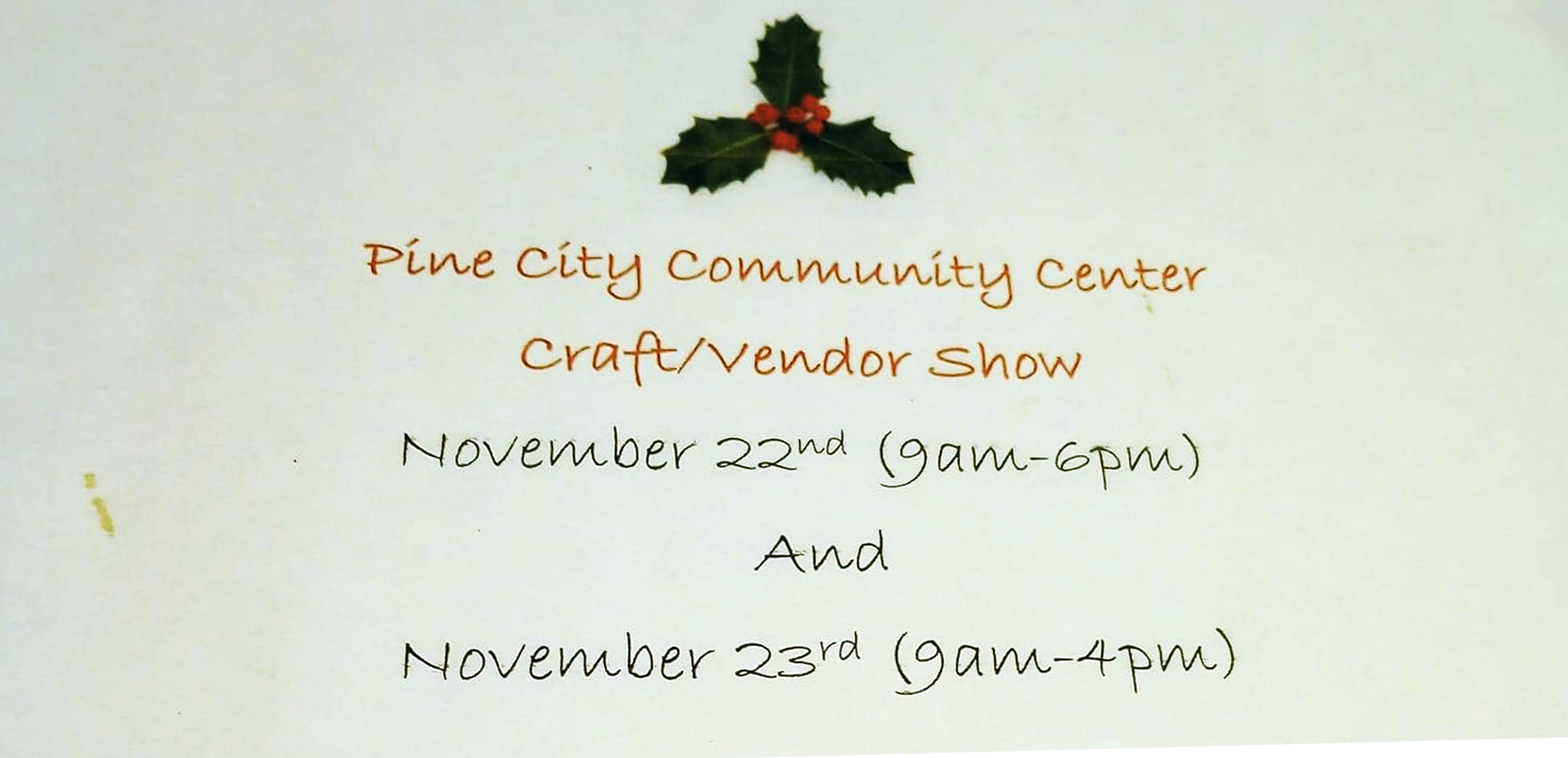 Pine City Community Center Craft & Vendor Show Header