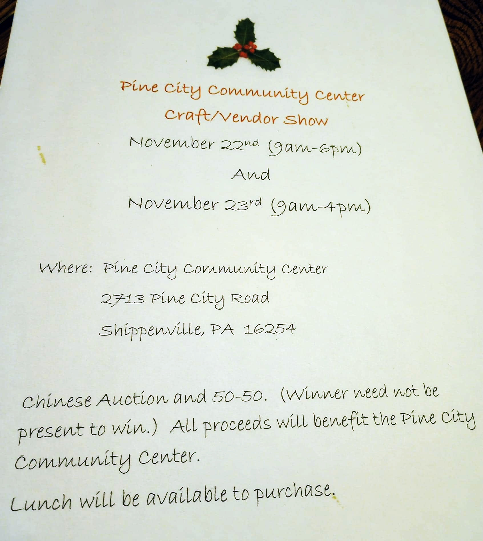 Pine City Community Center Craft & Vendor Show